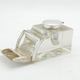 Edwardian Sterling Silver Mounted Cut Glass Combination Stamp Box & Inkwell Antique 1905