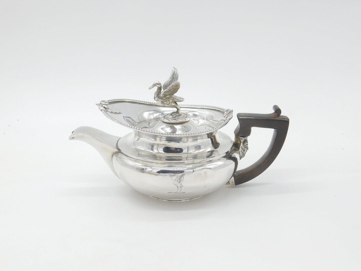 Georgian Sterling Silver Teapot Stork Finial & Goblin Handle 1806 London Antique