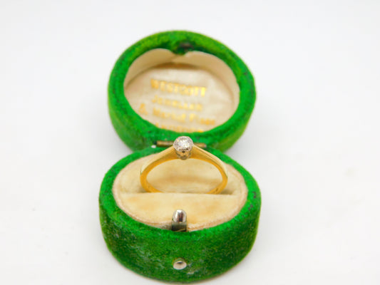 18ct Yellow Gold & 0.1ct Diamond Solitaire Ring Vintage 1959 Birmingham