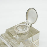 Edwardian Sterling Silver Mounted Cut Glass Combination Stamp Box & Inkwell Antique 1905