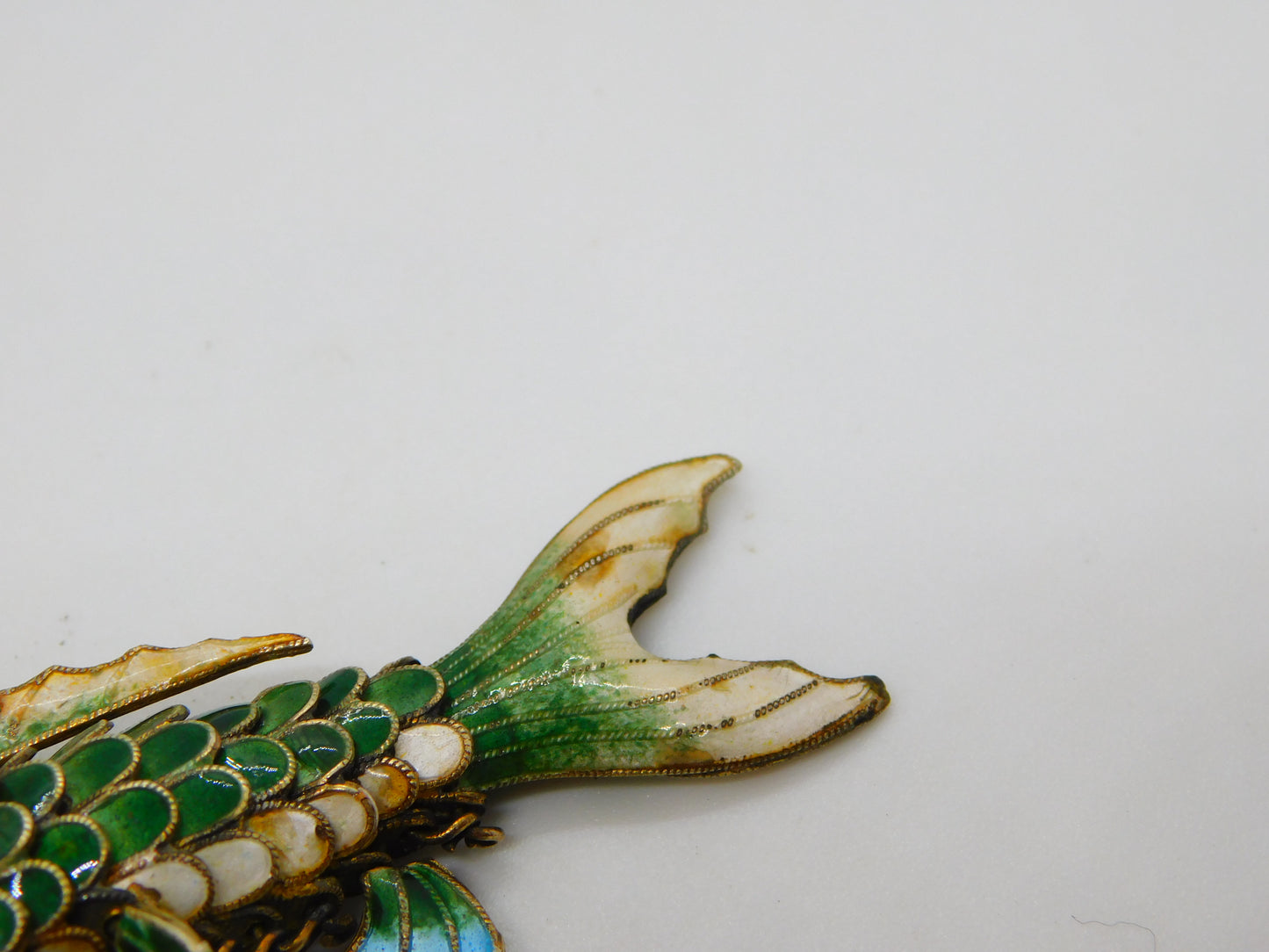 Large Chinese Export Sterling Silver Gilt Enamel Articulated Koi Fish Pendant Antique Art Deco