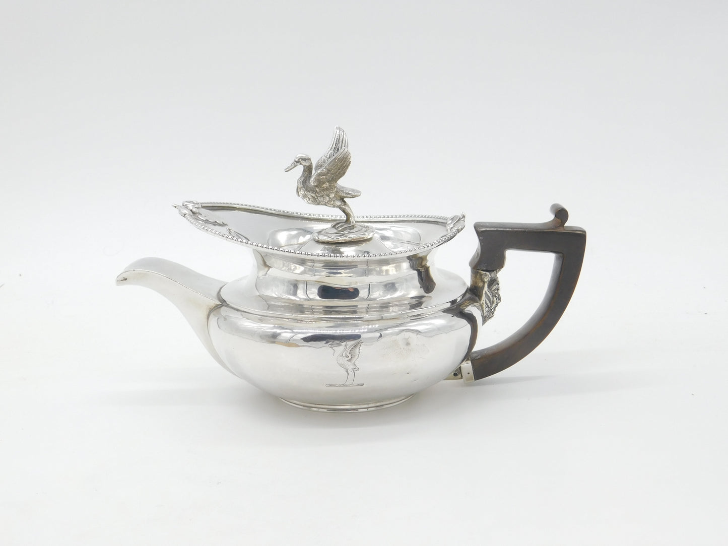 Georgian Sterling Silver Teapot Stork Finial & Goblin Handle 1806 London Antique