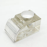 Edwardian Sterling Silver Mounted Cut Glass Combination Stamp Box & Inkwell Antique 1905