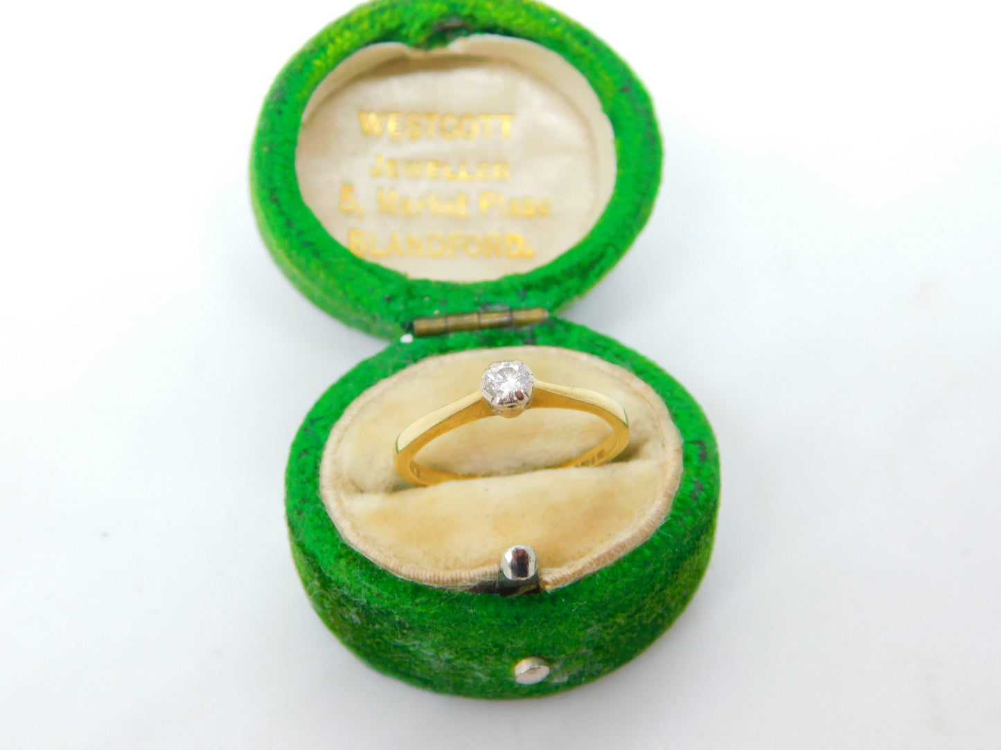18ct Yellow Gold & 0.1ct Diamond Solitaire Ring Vintage 1959 Birmingham