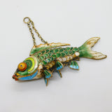 Large Chinese Export Sterling Silver Gilt Enamel Articulated Koi Fish Pendant Antique Art Deco