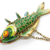 Large Chinese Export Sterling Silver Gilt Enamel Articulated Koi Fish Pendant Antique Art Deco