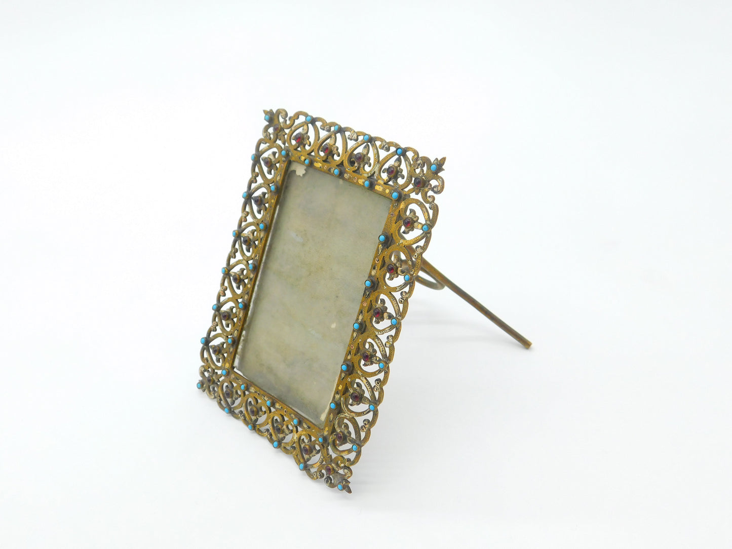 Victorian Gilt Metal, Cabochon Garnet & Turquoise Picture Frame Antique c1850