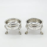 Pair of Georgian Sterling Silver Paw Foot Crested Salt Cellars 1763 London