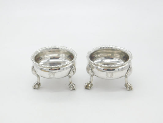 Pair of Georgian Sterling Silver Paw Foot Crested Salt Cellars 1763 London