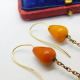 Victorian 14ct Gold, Black Enamel & Large Egg Yolk Amber Drop Earrings c1850