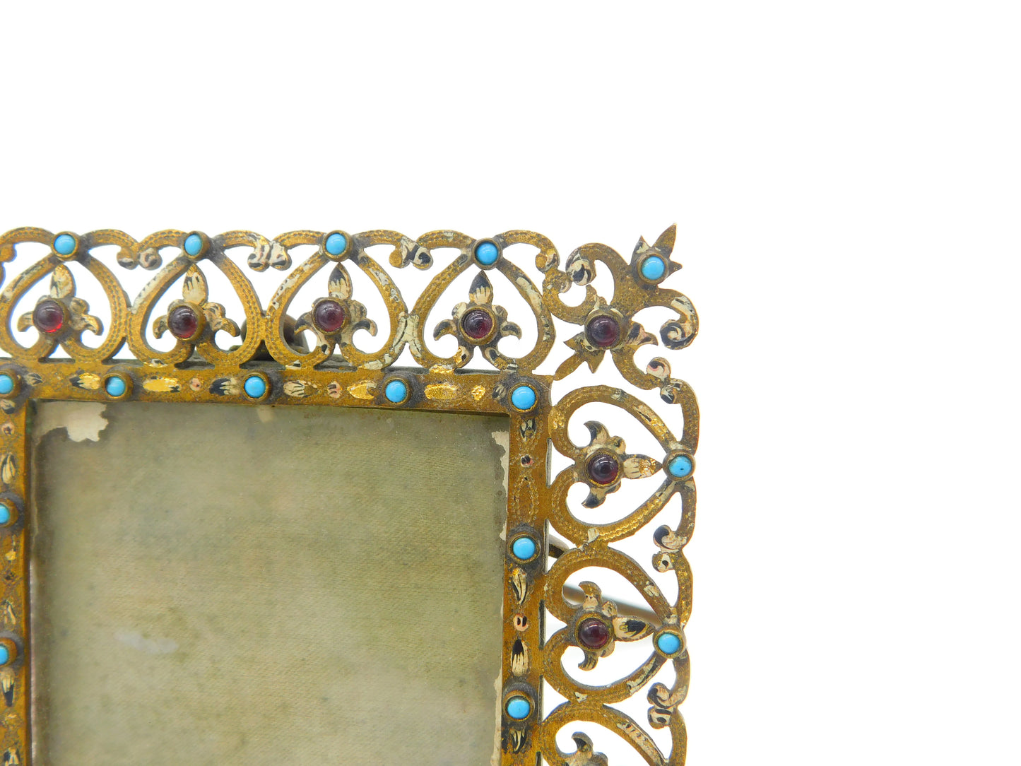 Victorian Gilt Metal, Cabochon Garnet & Turquoise Picture Frame Antique c1850