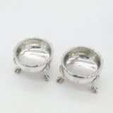 Pair of Georgian Sterling Silver Paw Foot Crested Salt Cellars 1763 London