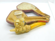 Victorian Meerschaum & Amber Novelty Parrot with Nut Pipe Antique c1880 Boxed
