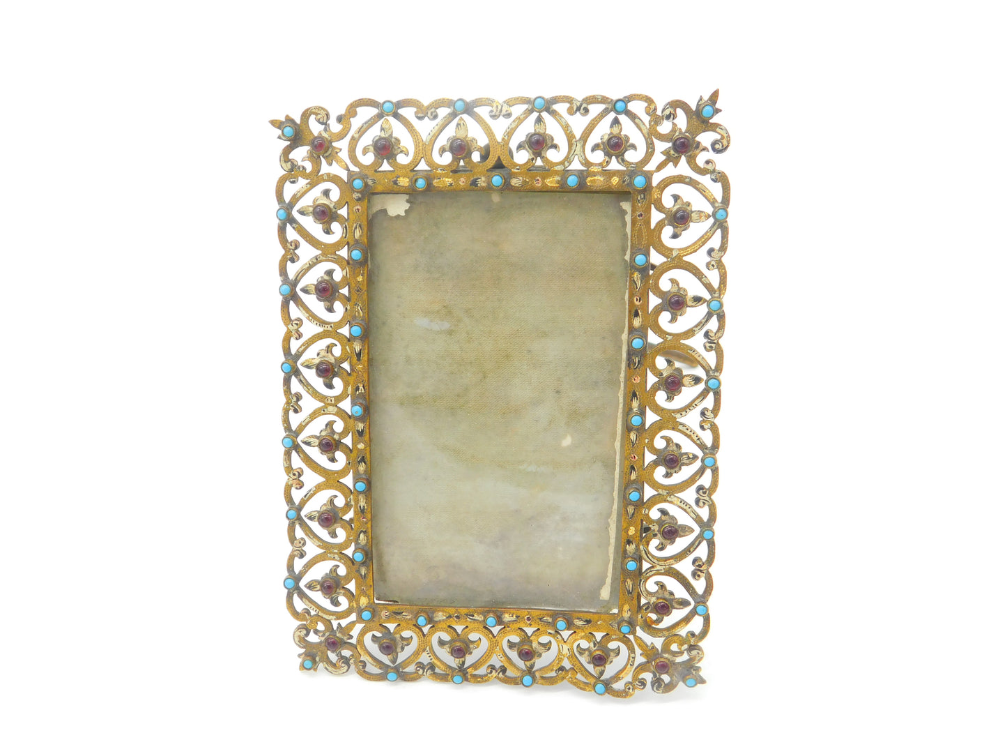 Victorian Gilt Metal, Cabochon Garnet & Turquoise Picture Frame Antique c1850