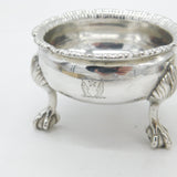 Pair of Georgian Sterling Silver Paw Foot Crested Salt Cellars 1763 London