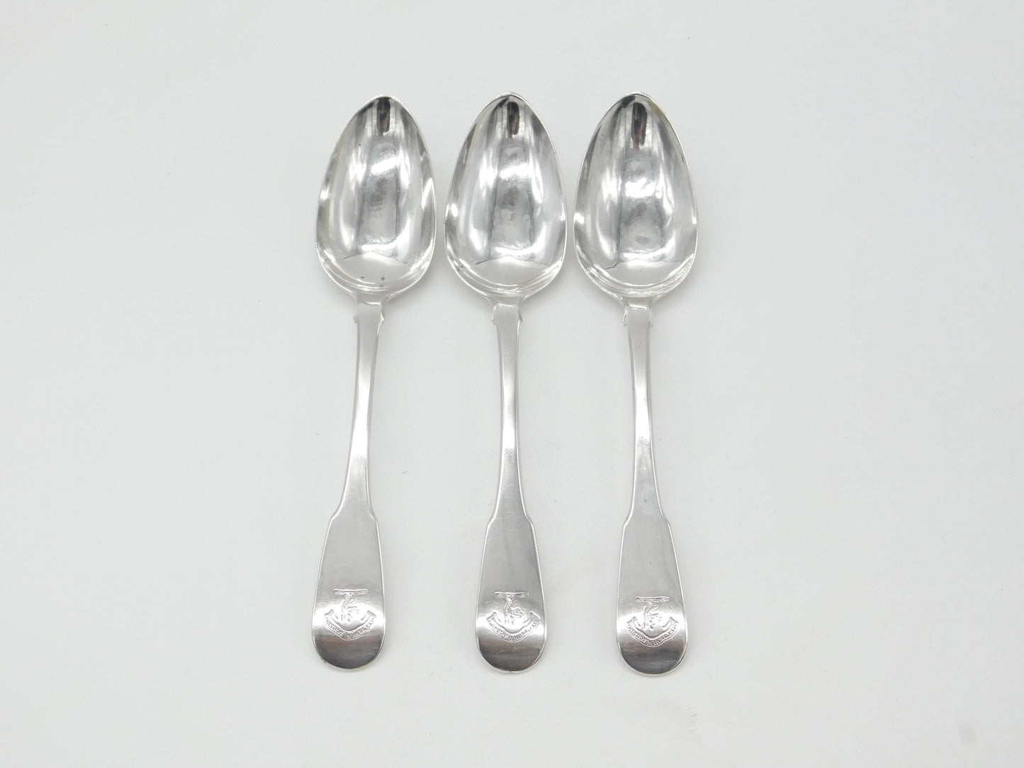 Set of 3 Georgian Scottish Sterling Silver Crested Serving Spoons 1821 Edinburgh