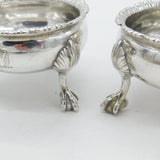Pair of Georgian Sterling Silver Paw Foot Crested Salt Cellars 1763 London