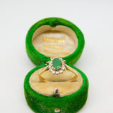 9ct Yellow Gold, Emerald & Spinel Set Floral Cluster Ring Vintage 1973 London