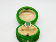 9ct Yellow Gold, Emerald & Spinel Set Floral Cluster Ring Vintage 1973 London