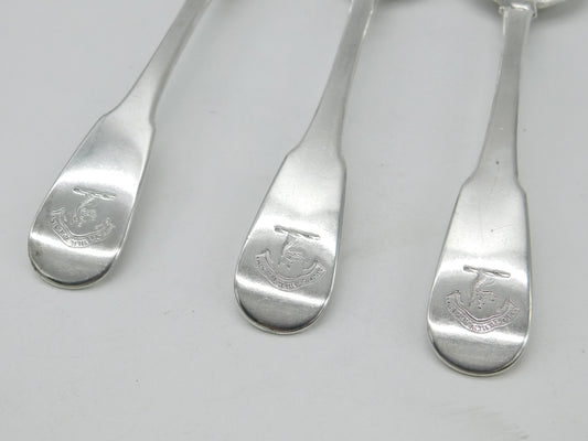 Set of 3 Georgian Scottish Sterling Silver Crested Serving Spoons 1821 Edinburgh