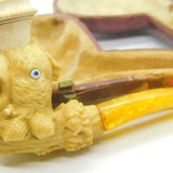 Victorian Meerschaum & Amber Novelty Parrot with Nut Pipe Antique c1880 Boxed