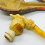 Victorian Meerschaum & Amber Novelty Parrot with Nut Pipe Antique c1880 Boxed