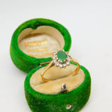 9ct Yellow Gold, Emerald & Spinel Set Floral Cluster Ring Vintage 1973 London