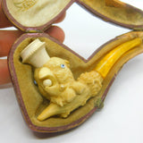 Victorian Meerschaum & Amber Novelty Parrot with Nut Pipe Antique c1880 Boxed