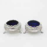 Early Pair Victorian Sterling Silver Floral Pattern Salt Cellars 1841 London