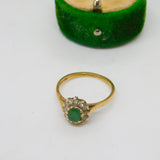 9ct Yellow Gold, Emerald & Spinel Set Floral Cluster Ring Vintage 1973 London