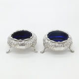 Early Pair Victorian Sterling Silver Floral Pattern Salt Cellars 1841 London