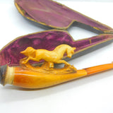 Victorian Meerschaum & Block Amber Galloping Horse Pipe Antique c1880 Boxed
