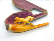 Victorian Meerschaum & Block Amber Galloping Horse Pipe Antique c1880 Boxed