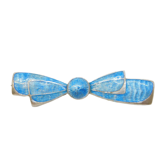 Charles Horner Sterling Silver Blue Enamel Bow Tie Brooch Antique c1920 Deco