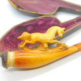 Victorian Meerschaum & Block Amber Galloping Horse Pipe Antique c1880 Boxed
