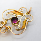 Edwardian 9ct Gold, Almandine Garnet, Seed Pearl Lavalier Pendant Antique c1910