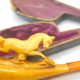 Victorian Meerschaum & Block Amber Galloping Horse Pipe Antique c1880 Boxed