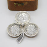 Dutch .640 Silver Queen Wilhelmina Coin Lucky Shamrock Brooch Antique 1941