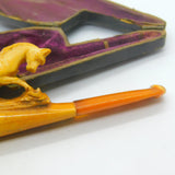 Victorian Meerschaum & Block Amber Galloping Horse Pipe Antique c1880 Boxed