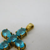 9ct Yellow Gold Blue Topaz Set Cross Pendant Vintage 2007 Birmingham