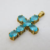 9ct Yellow Gold Blue Topaz Set Cross Pendant Vintage 2007 Birmingham