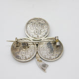 Dutch .640 Silver Queen Wilhelmina Coin Lucky Shamrock Brooch Antique 1941