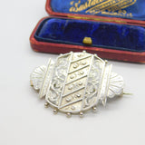 Victorian Sterling Silver Floral Pattern Sweetheart Brooch Antique c1880
