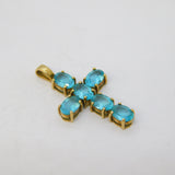 9ct Yellow Gold Blue Topaz Set Cross Pendant Vintage 2007 Birmingham