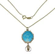 Charles Horner Sterling Silver Blue Enamel Drop Pendant Necklace Antique c1920
