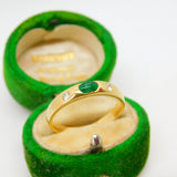 18ct Yellow Gold, Cabochon Emerald & Diamond Dress Ring Vintage c1980