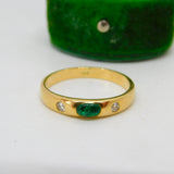 18ct Yellow Gold, Cabochon Emerald & Diamond Dress Ring Vintage c1980