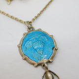 Charles Horner Sterling Silver Blue Enamel Drop Pendant Necklace Antique c1920