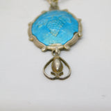 Charles Horner Sterling Silver Blue Enamel Drop Pendant Necklace Antique c1920
