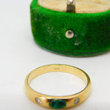 18ct Yellow Gold, Cabochon Emerald & Diamond Dress Ring Vintage c1980